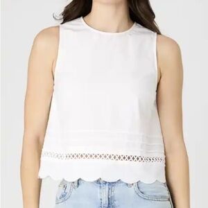 French Connection White Scallop Hem Tank Top